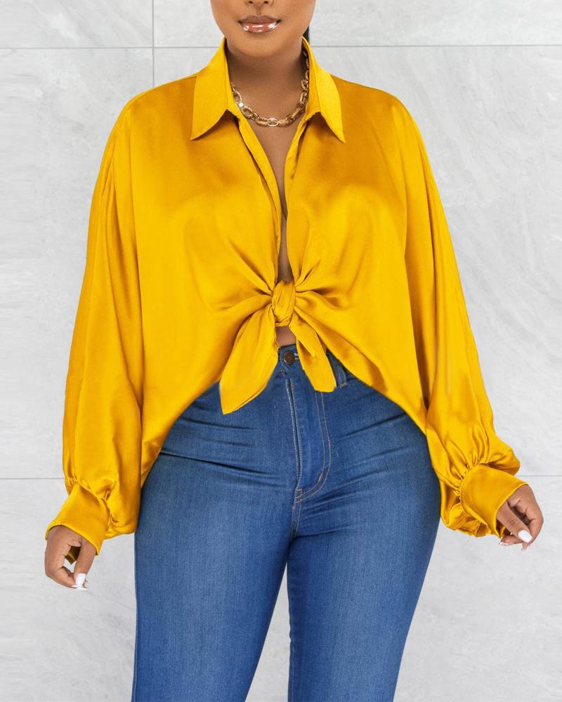 

Plain Lantern Sleeve Casual Shirt, Yellow
