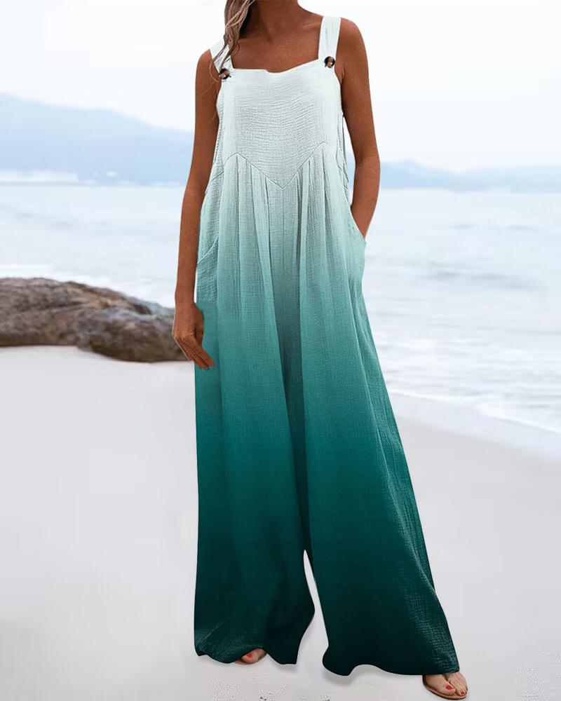 

Ombre Pocket Button Design Ruched Jumpsuit, Green