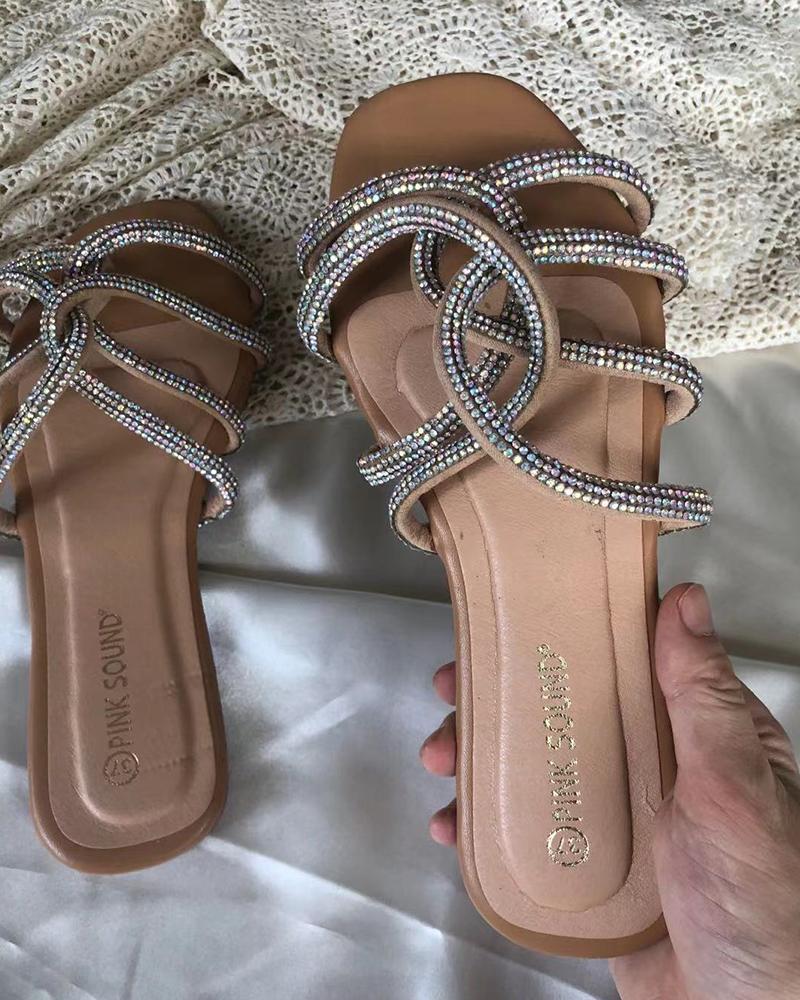 

Cryastal Strap Open-toe Platform Sandals, Nude