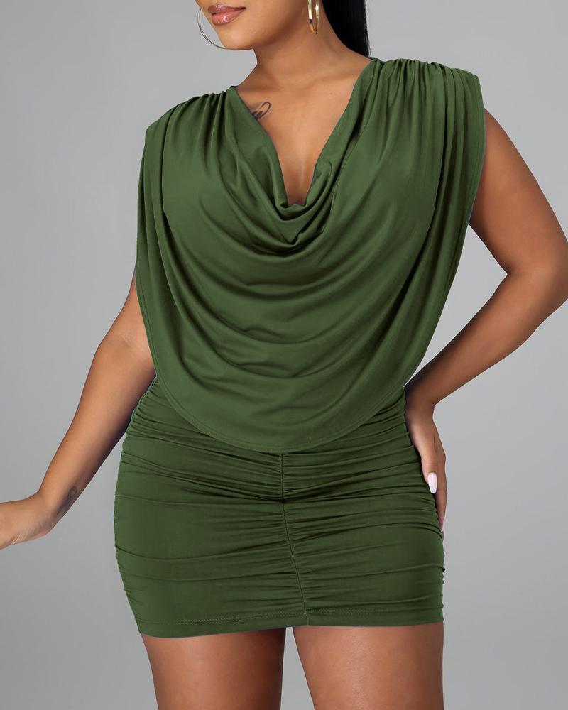 

Cowl Neck Ruched Sleeveless Bodycon Dress, Green