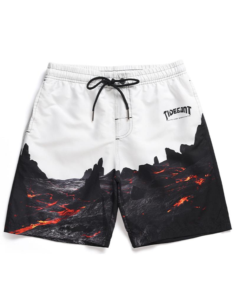 

Volcano Pattern Print Drawstring Short Pants, White