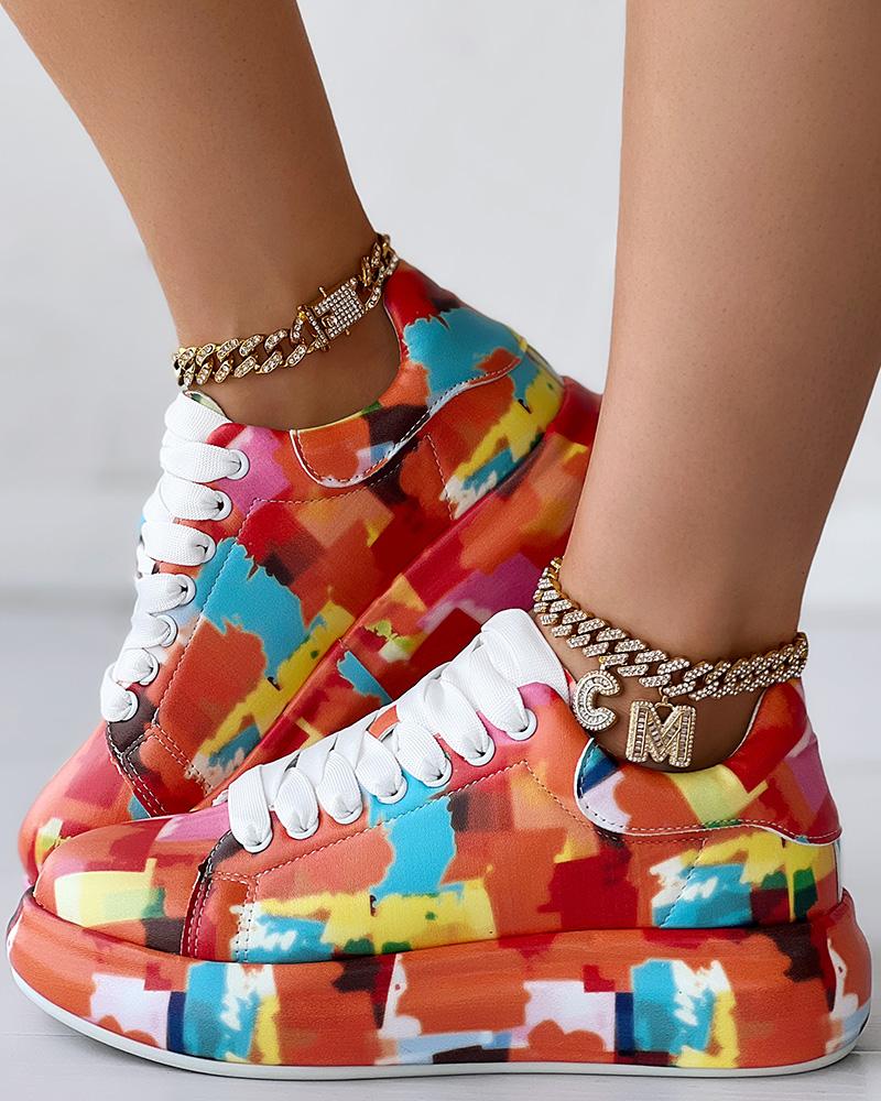 

Melting Colors All Over Print Platform Sneakers, Orange