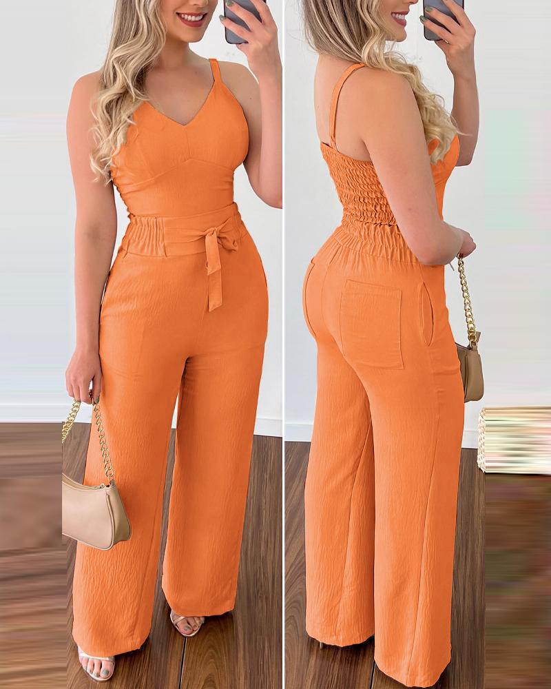 

Shirred Cami Top & High Waist Pants Set, Orange