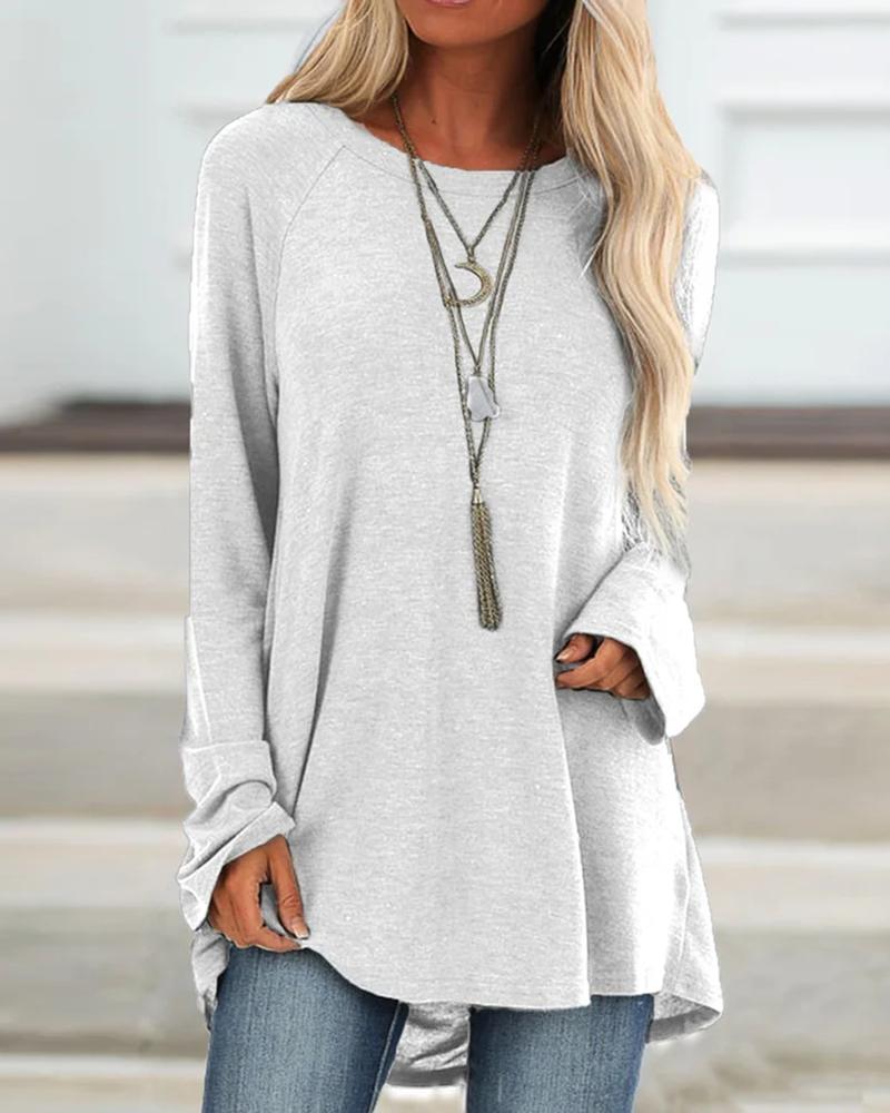 

Solid Loose Long Sleeve Casual Top, White