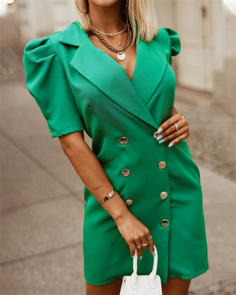 

Puff Sleeve Double Breasted Blazer Dress, Green