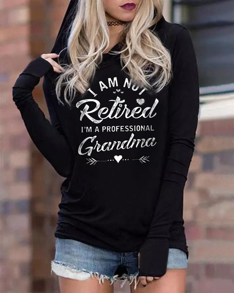 

Letter Print Long Sleeve Hoodie, Black