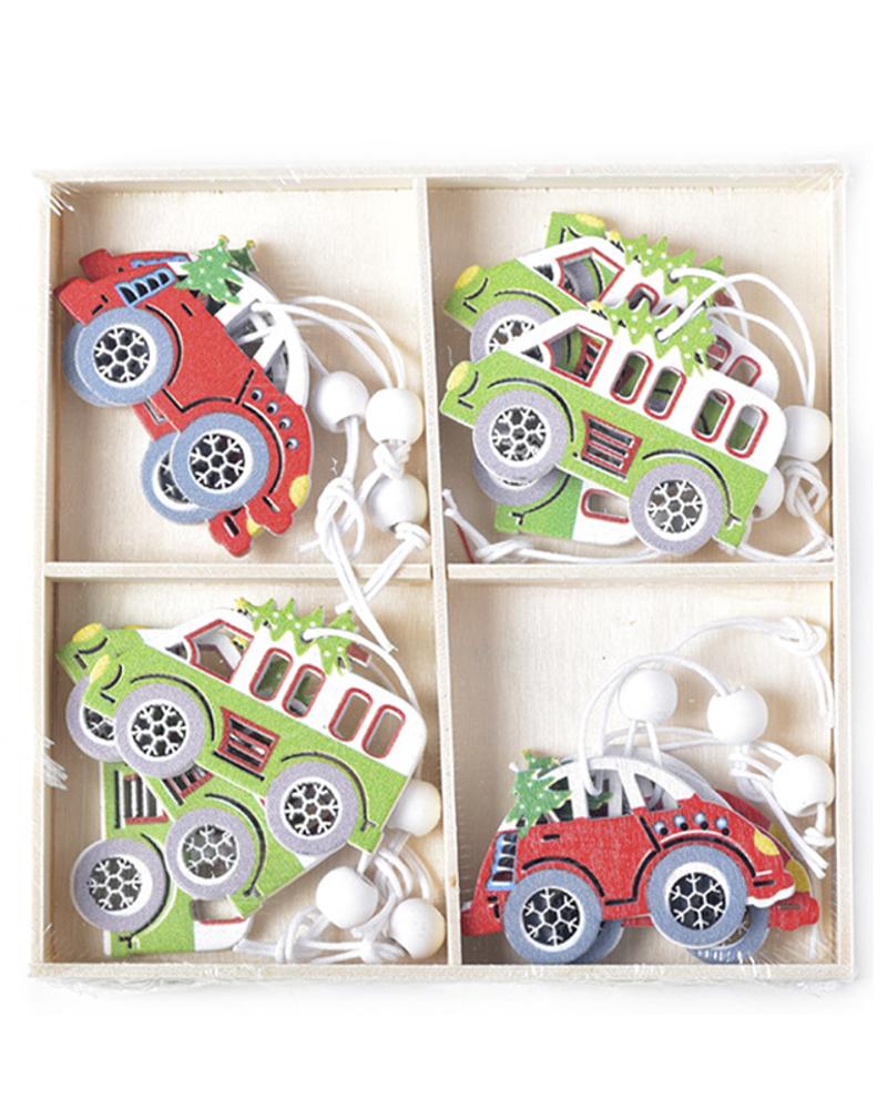 

Interesting Painted Wooden Christmas Xmas Santa Snowman Sled Tree Decorations Pendant Boxed Gifts, Style1