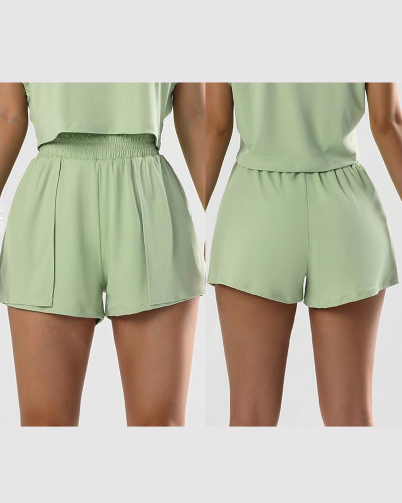 

Shirred Waist Ruched Active Shorts, Green