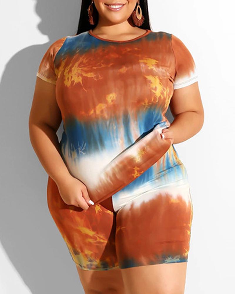 

Plus Size Tie Dye Print Casual Top & Shorts Set, Orange