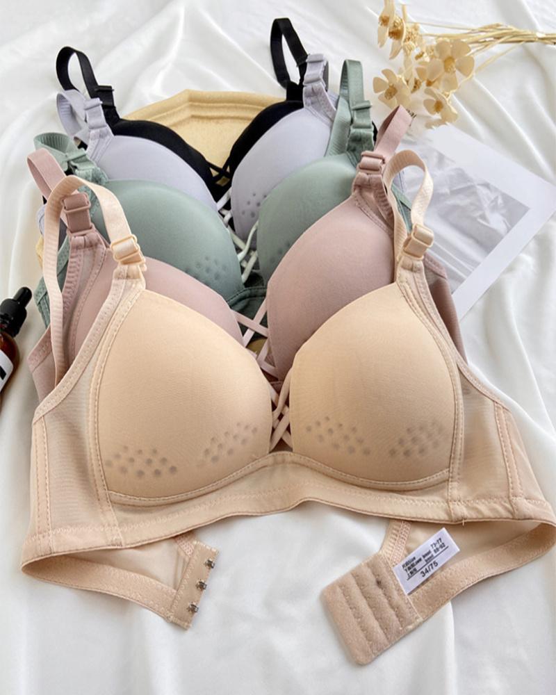 

Lace-up Front Breathable Underwire Bra, Nude