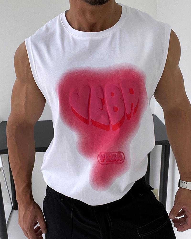 

Three-dimensional Printed Straight Loose Sleeveless Tank Top, White