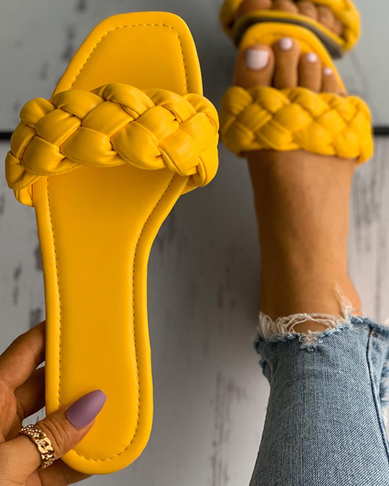 

Braided Sqaure Toe Slide Slippers, Yellow