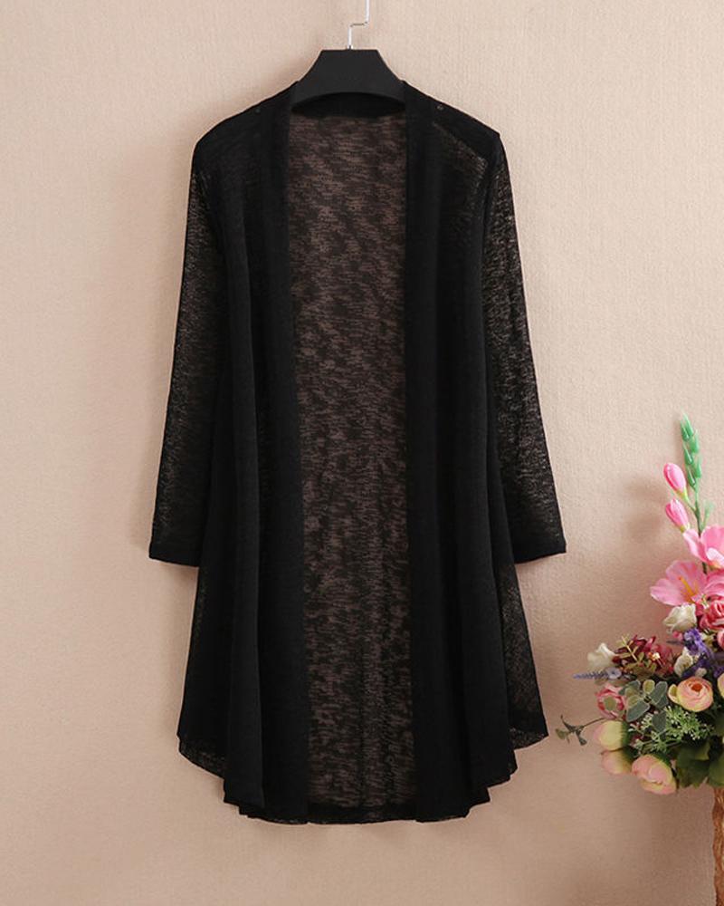 

Plus Size Long Sleeve Open Front Top, Black