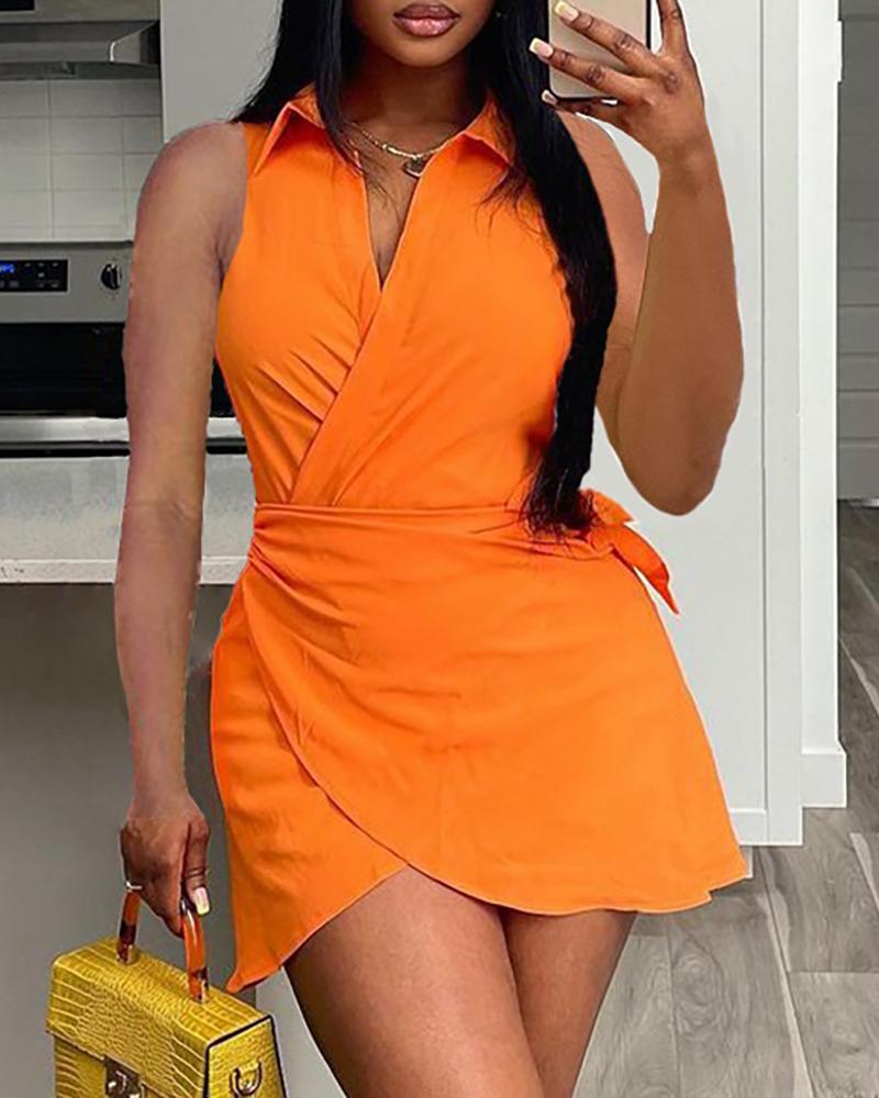 

Tied Detail Sleeveless Shirt Dress, Orange