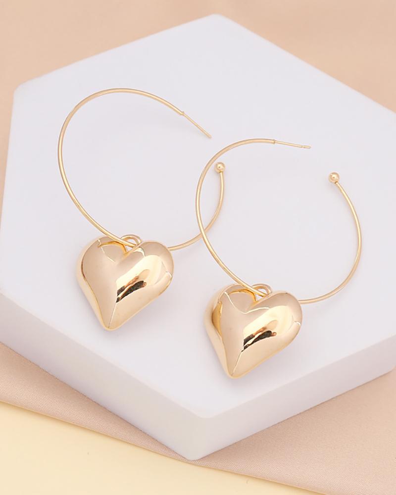 

Heart Pattern Hoop Drop Earring, Gold