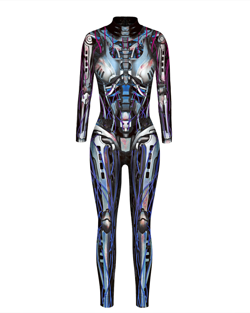 

Robot Skeleton Print Halloween Costume Jumpsuit, Style1