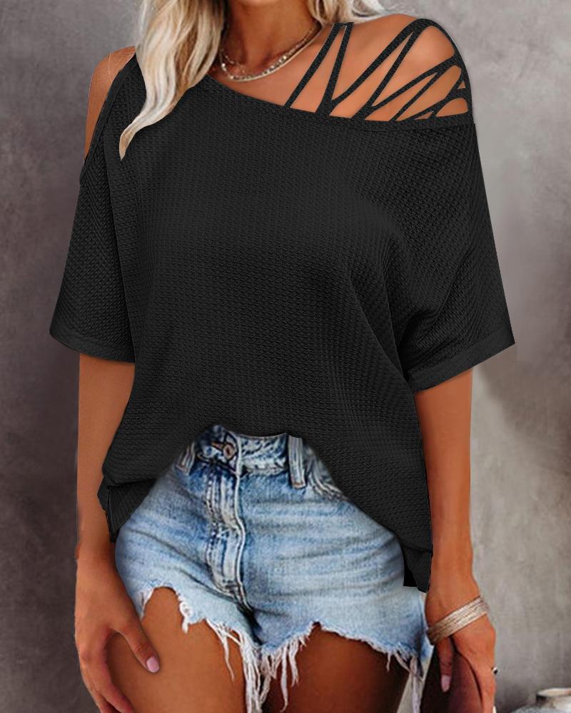 

Cold Shoulder Waffle Knit Top, Black