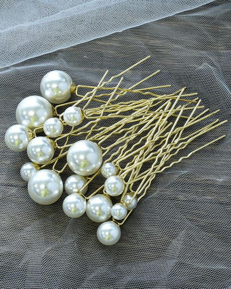

18pcs Wedding Bridal Hairpins U Shaped Rhinestone Decor Faux Pearl Snap Barrettes, Gold