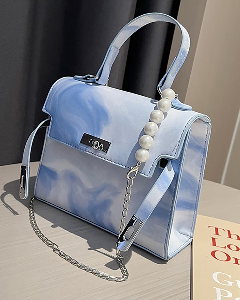 

Tie Dye Print Twist Lock Crossbody Bag With Handle, Blue