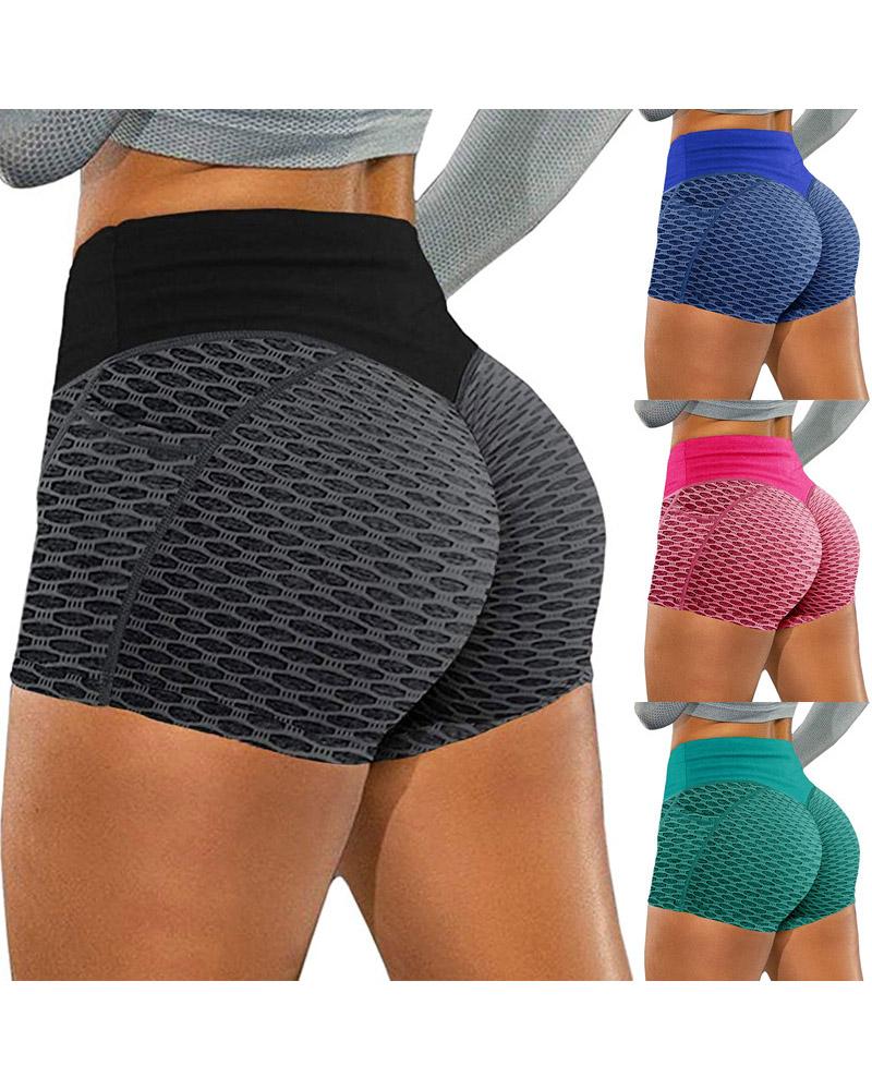 

Pocket Detail Textured High Waist Butt Lift Active Shorts, Black