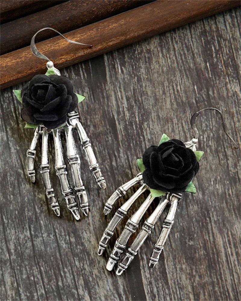 

1Pair Halloween Goth Skeleton Hand Design Drop Earrings, Black