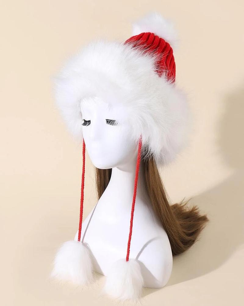 

Christmas Fluffy Hem Pom Pom Hat, Red