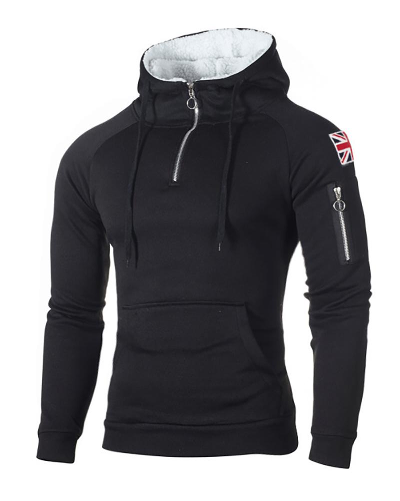 

Men Flag Pattern Zipper Pocket Design Hoodie, Black
