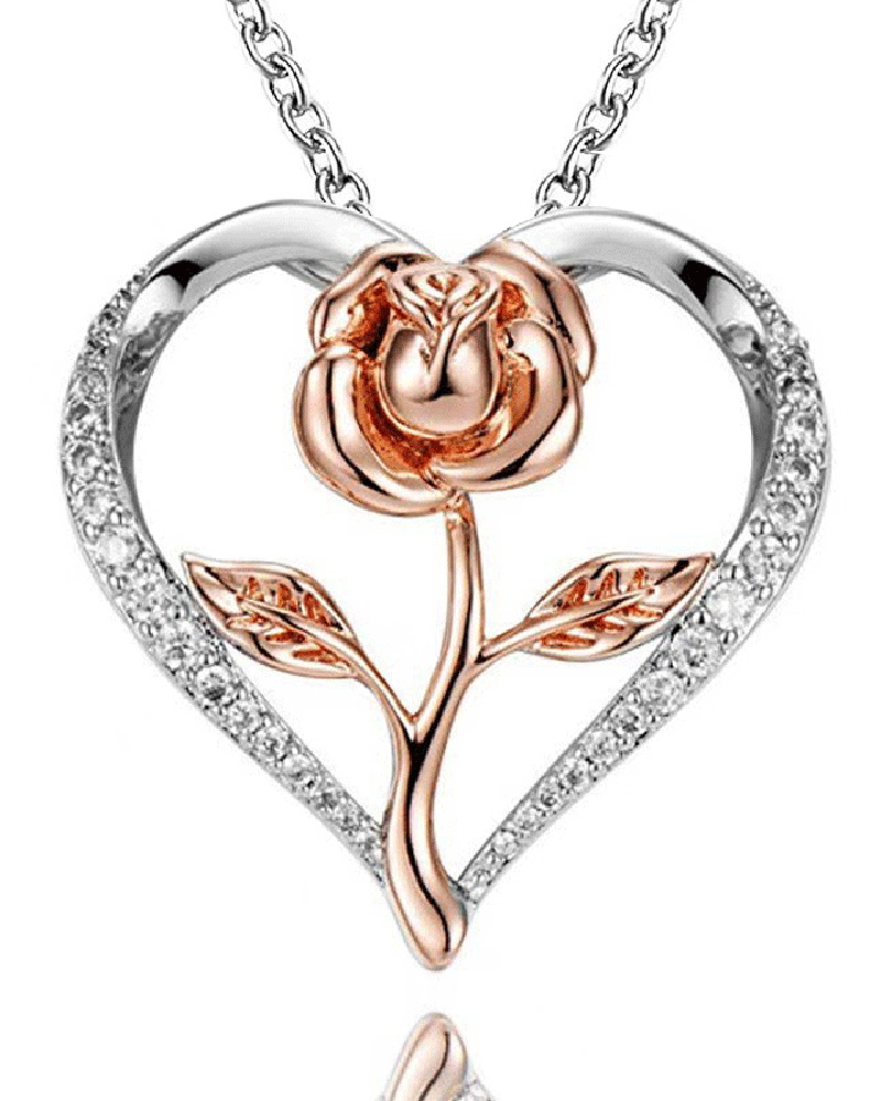

Valentine's Day Hollow Out Heart Rose Pendant Necklace, Gold