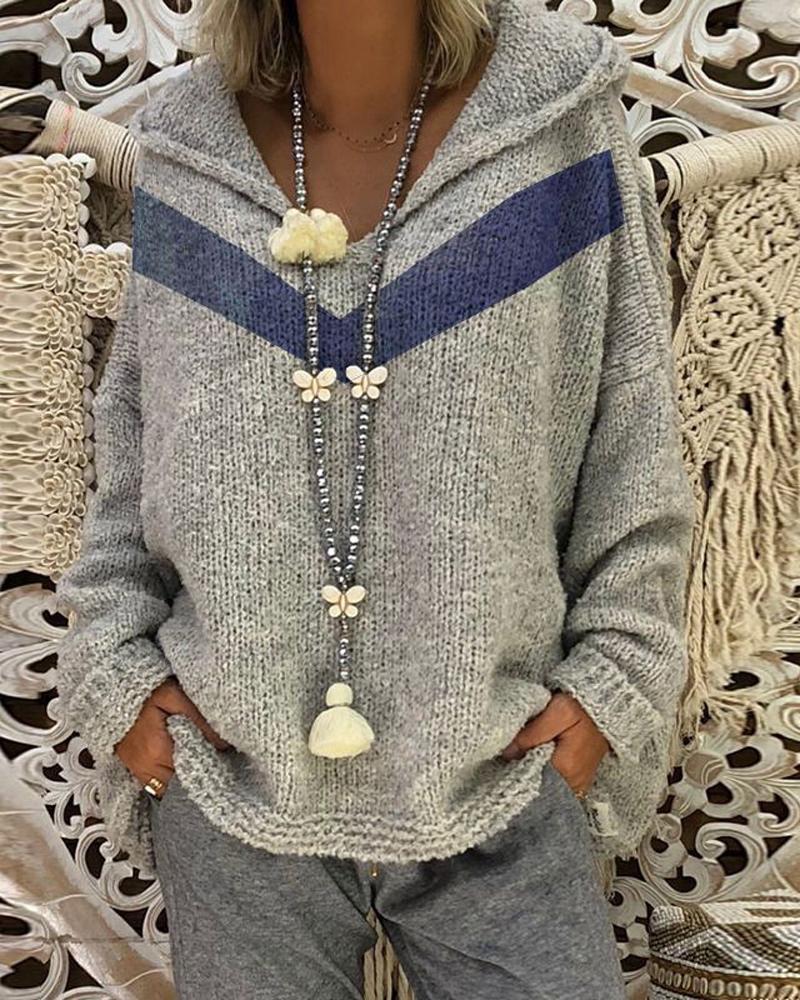 

Chevron Pattern Long Sleeve Hooded Sweater, Gray