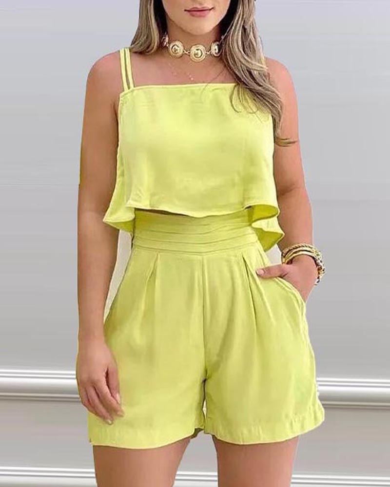 

Crop Cami Top & High Waist Shorts Set, Yellow
