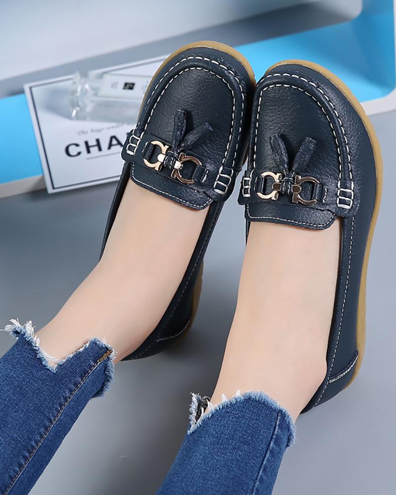 

Tassel Metal Decor Slip On Moccasins Shoes, Purplish blue