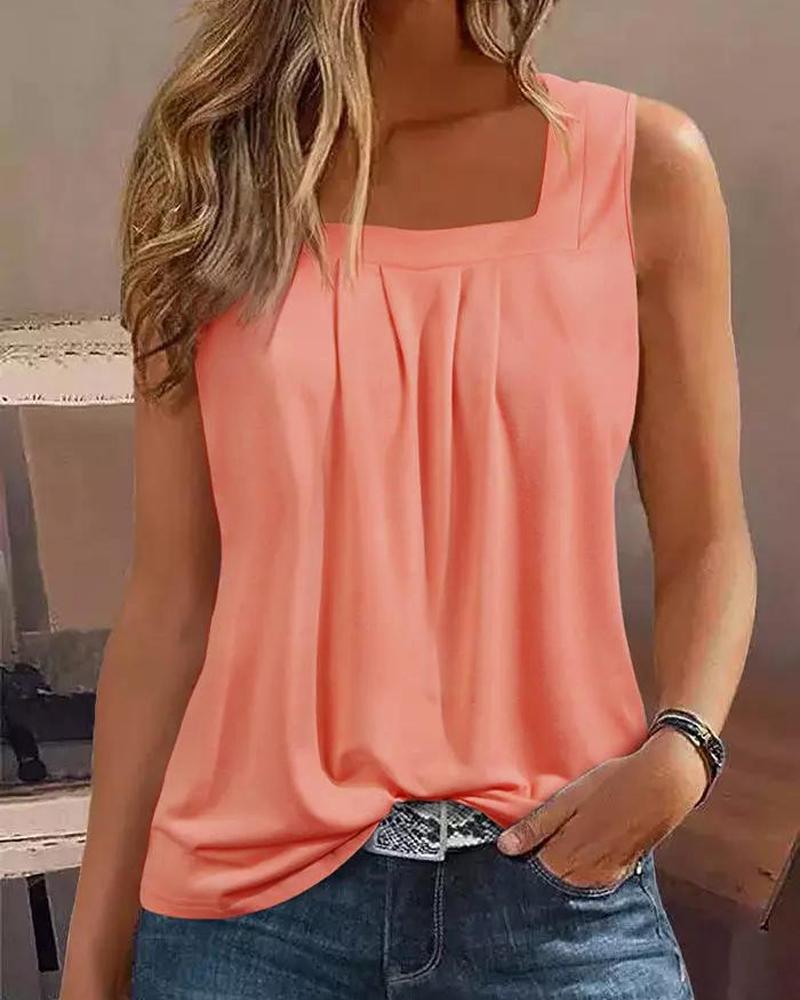 

Square Neck Sleeveless Ruched Tank Top, Orange