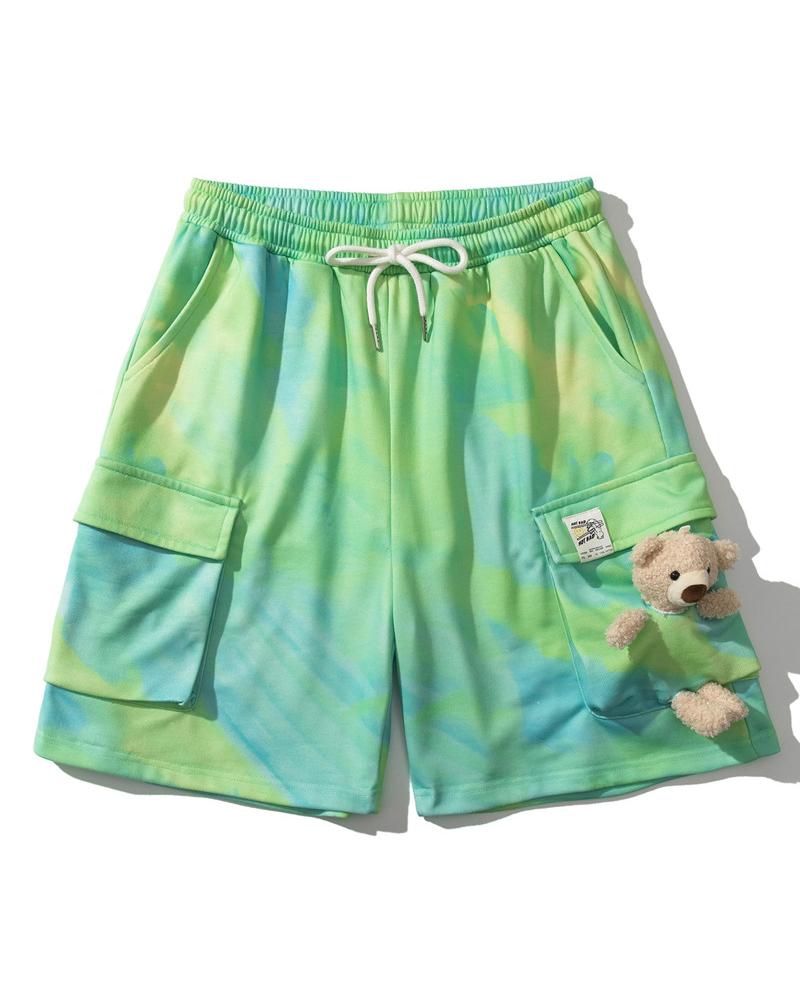 

Tie Dye Print Loose Short Pants With Pockets, Green