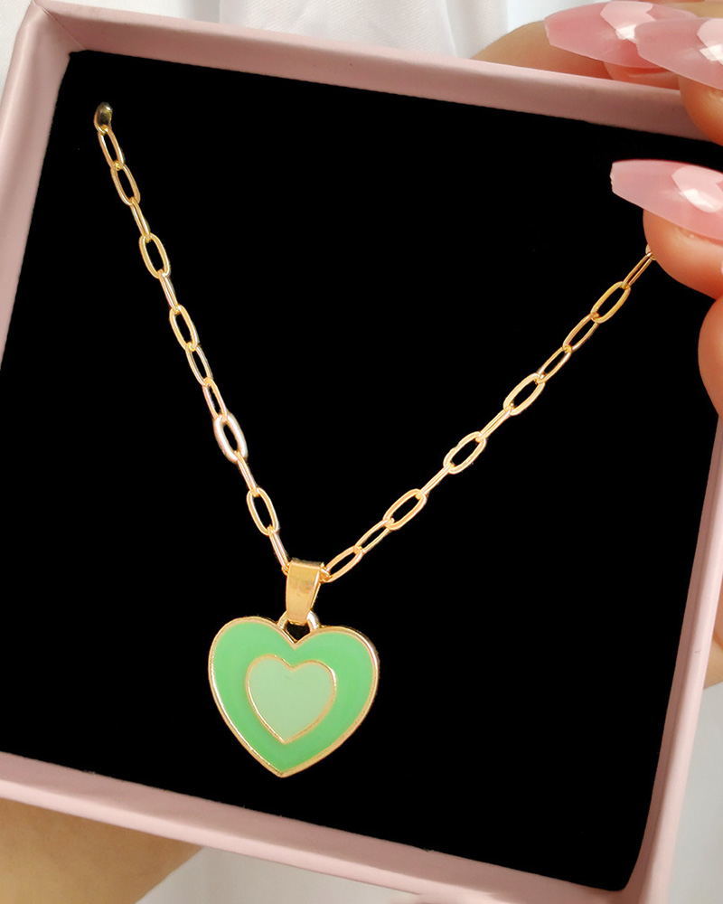 

1pcs Heart Pendant Chain Necklace, Green