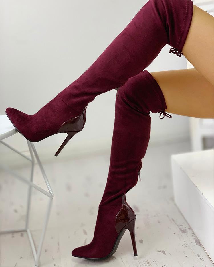 

Pointed Toe Over The Knee Boots, Wine red