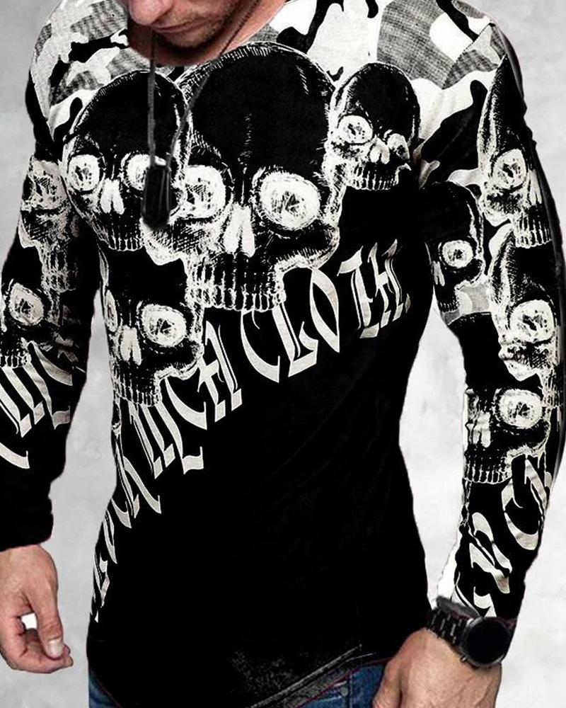

Skulls Print Long Sleeve T-shirt, Multicolor