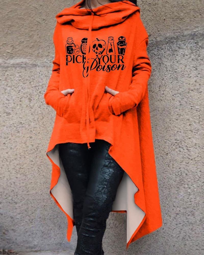 

Graphic Halloween Long Sleeve Hoodie, Orange