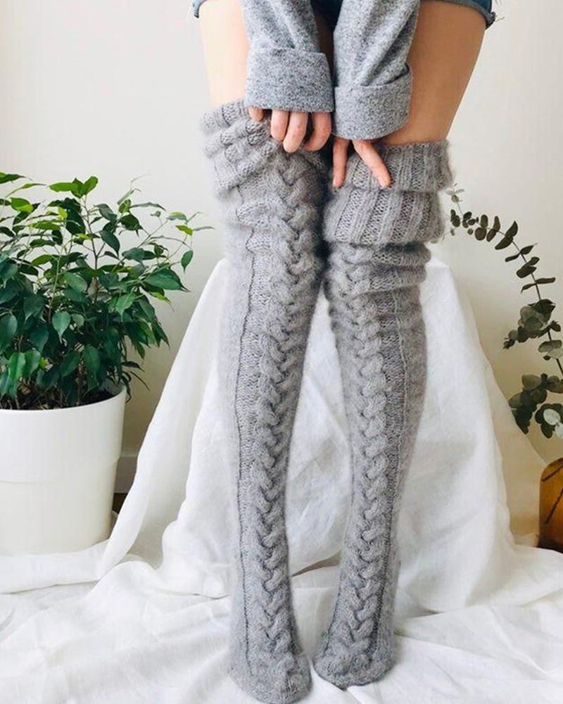 

Casual Solid Color Over The Knee Socks, Gray