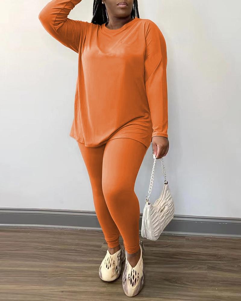

Plus Size Long Sleeve Casual Top & Pants Set, Orange