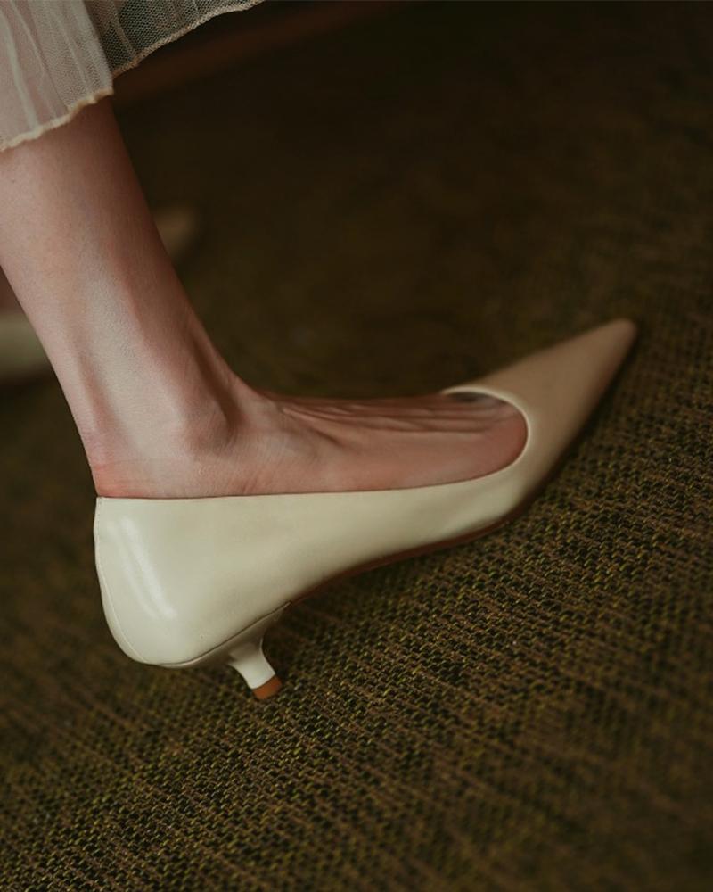 

Solid Low Heel Pointed-toe Heels, Beige
