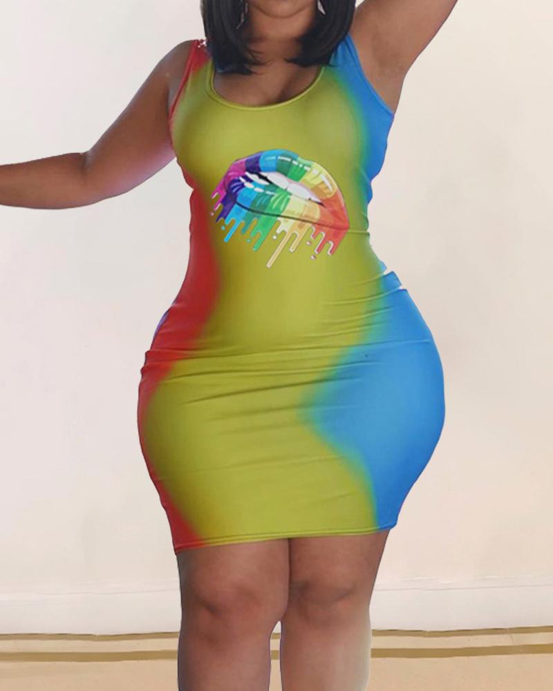

Lips Print Sleeveless Slim Wrap Bodycon Mini Dress, Style2