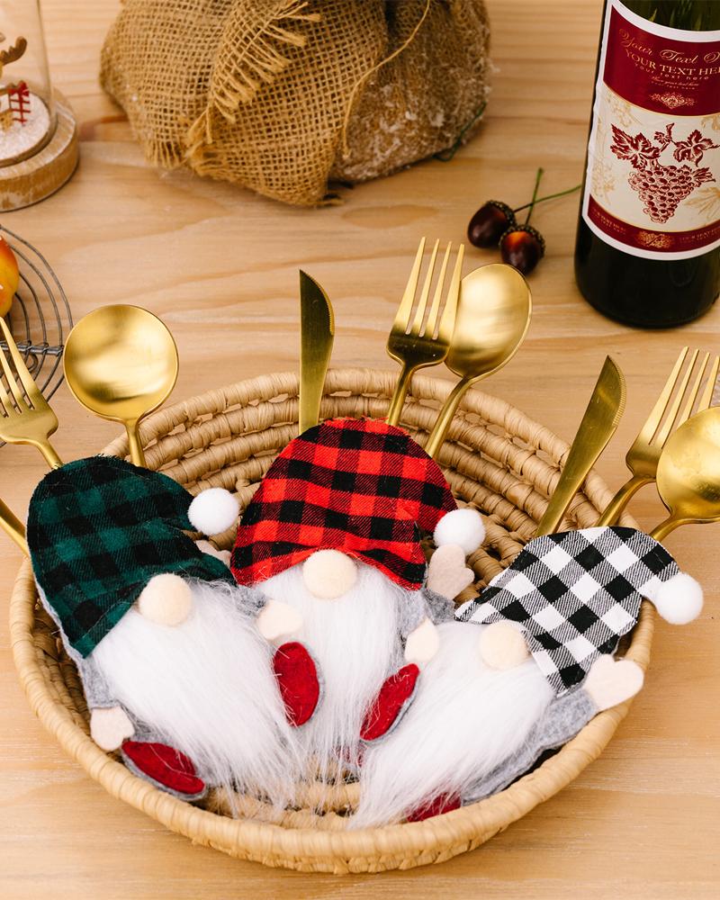 

1pc Christmas Gnome Silverware Holder Tableware Cutlery Fork Spoon Knives Storage Bag Dinner Table Decorations Party Supplies, Red