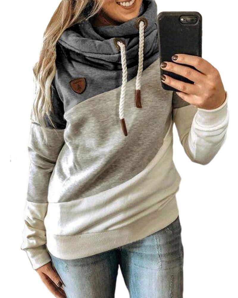 

Long Sleeve Colorblock Hooded Sweatshirt, Gray