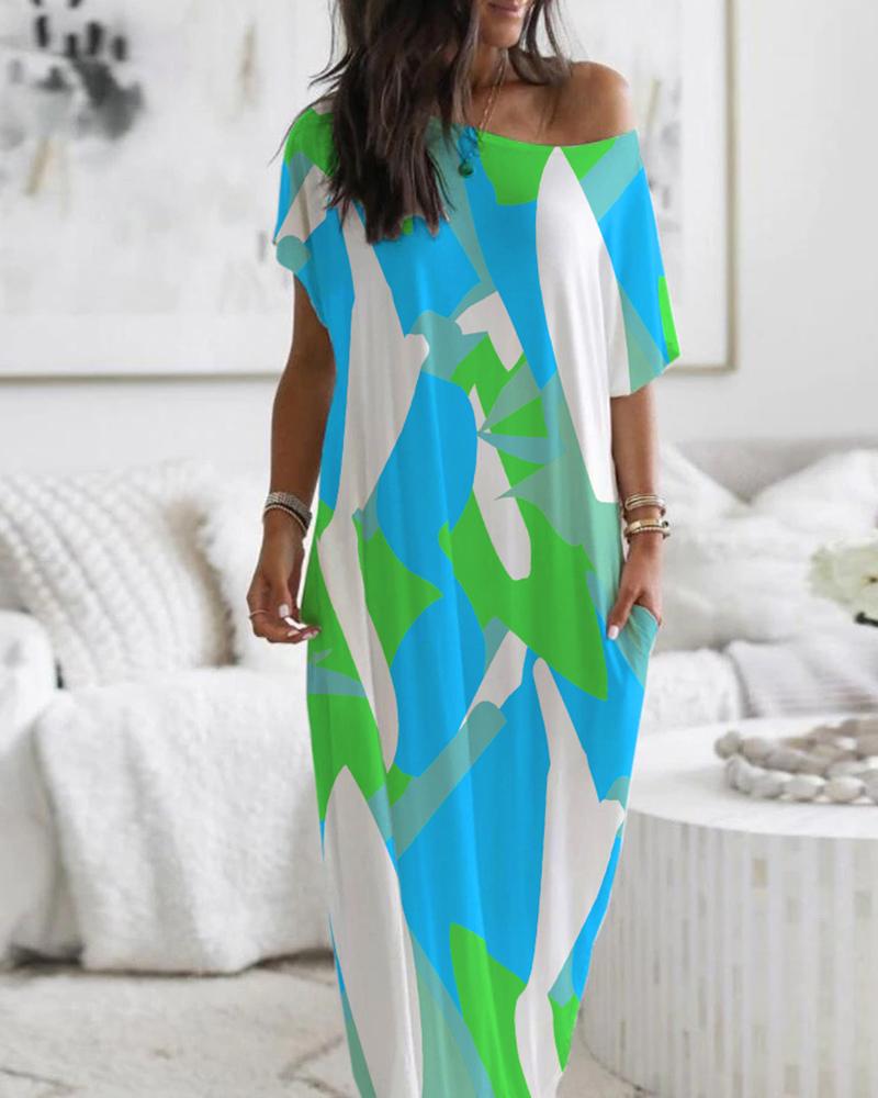 

One Shoulder Colorblock Maxi Dress, Green