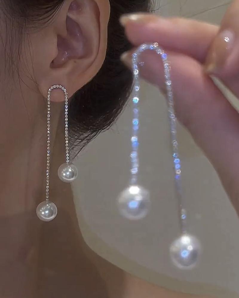 

Rhinestone Tassel Beaded Drop Earrings, Silver