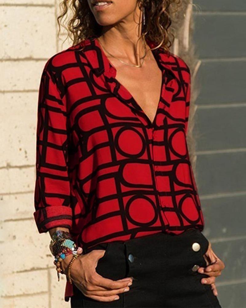 

Casual Grid Blouse Top, Red