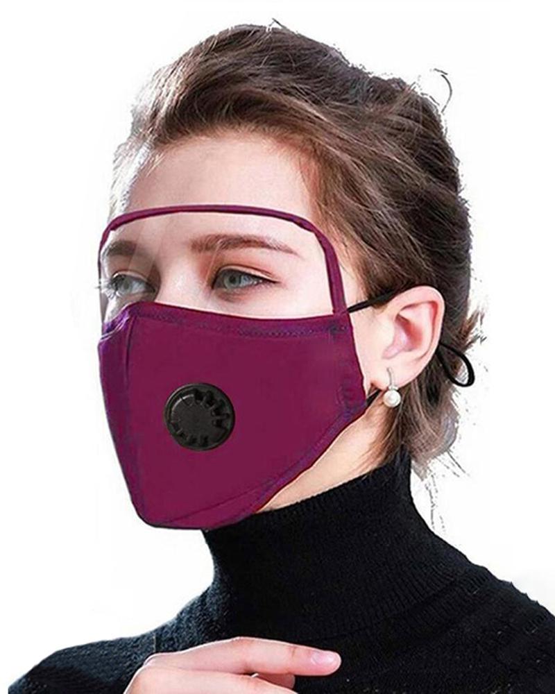 

Outdoor Face Protective Ear Loop Valve Face Mask With Eyes Shield, Purple