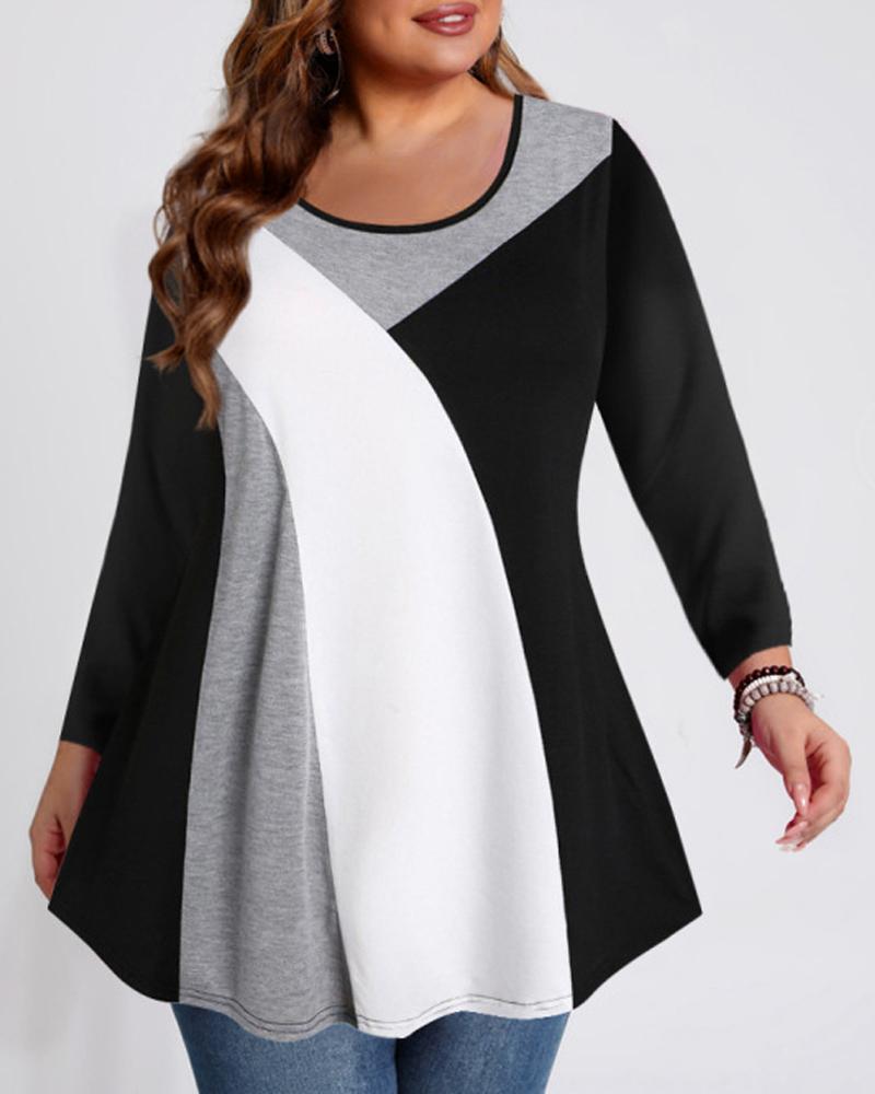 

Plus Size Geometric Print Long Sleeve Top, Blackwhite