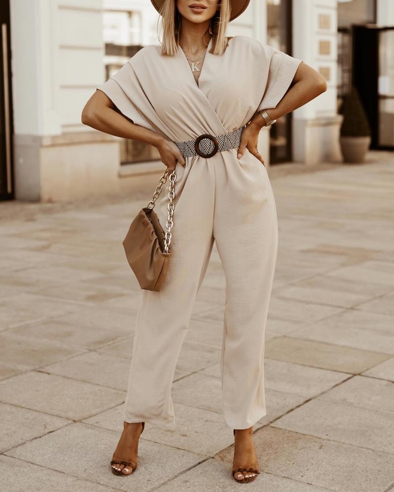 

Batwing Sleeve Surplice Neck Jumpsuit, Apricot