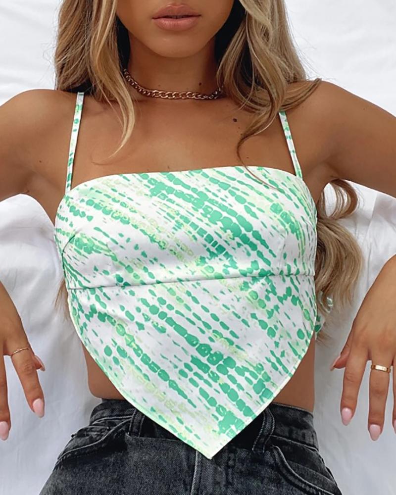 

Tie Dye Print Spaghetti Strap Tank, Green